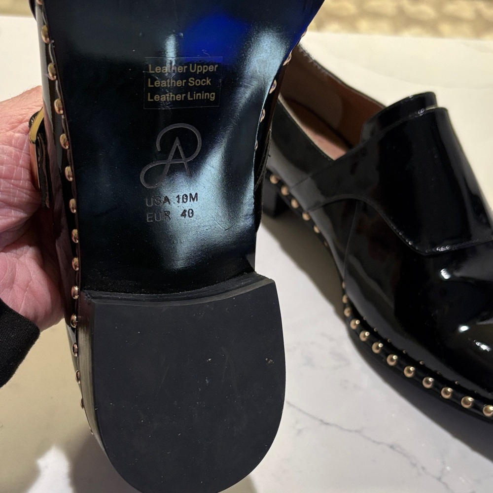 Adrianna Papell Black Patent Loafers with Gold Studs - Picture 5 of 9